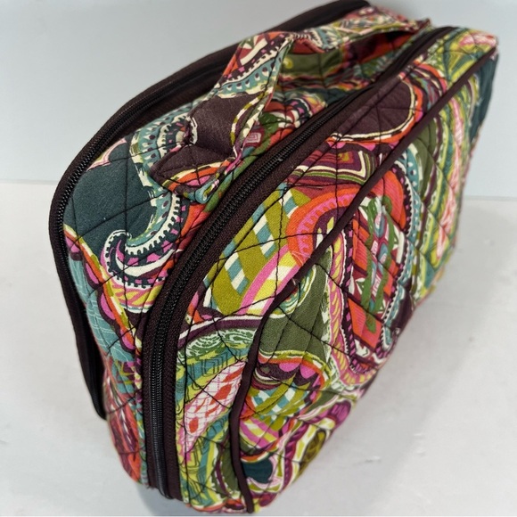 VERA BRADLEY Heirloom Paisley Brown Blue Red Quilted Cosmetic Zipper Bag Lined - Picture 2 of 7